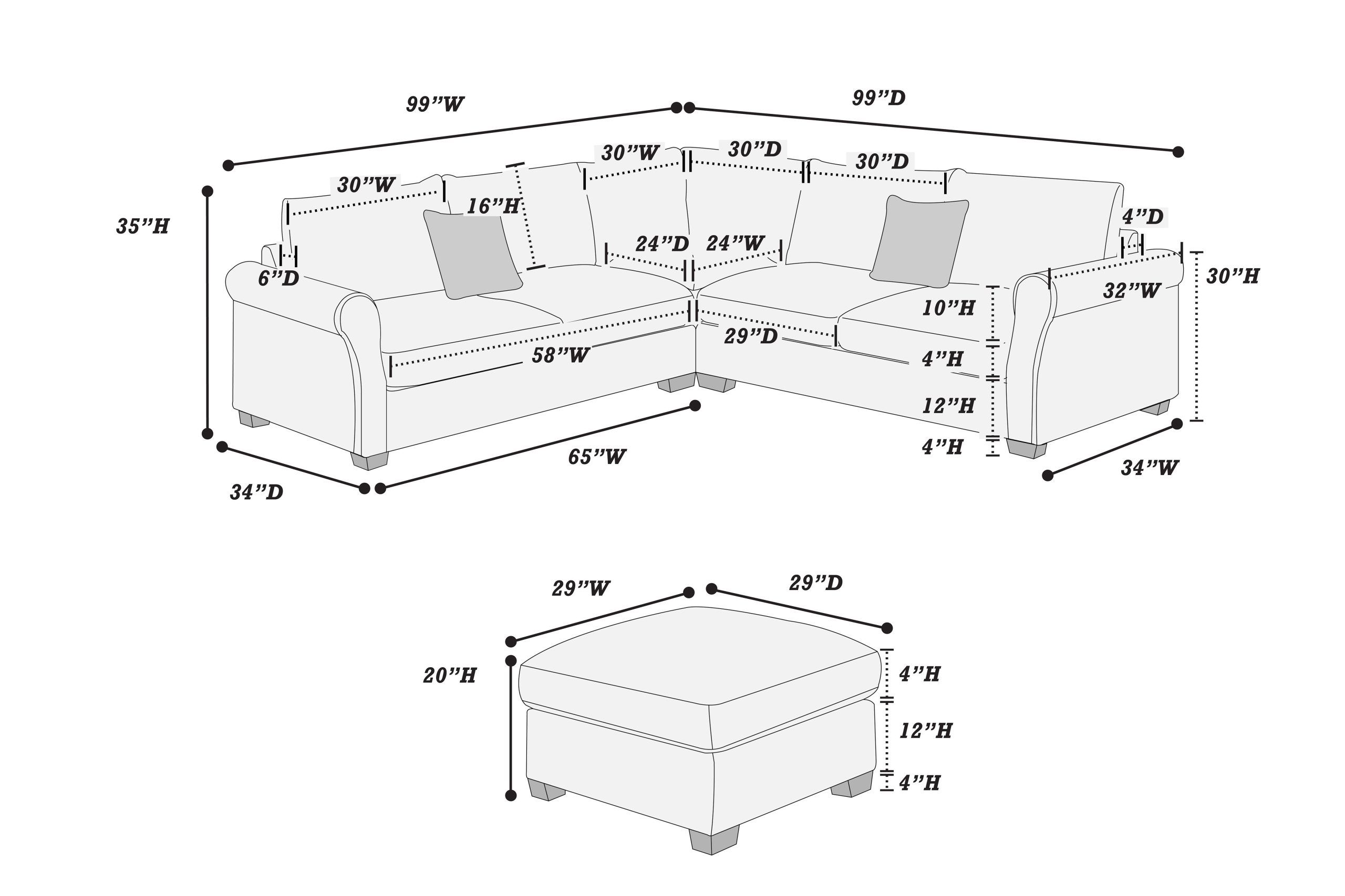 4 Piece Corner Sectional with Cocktail Ottoman - Image 8
