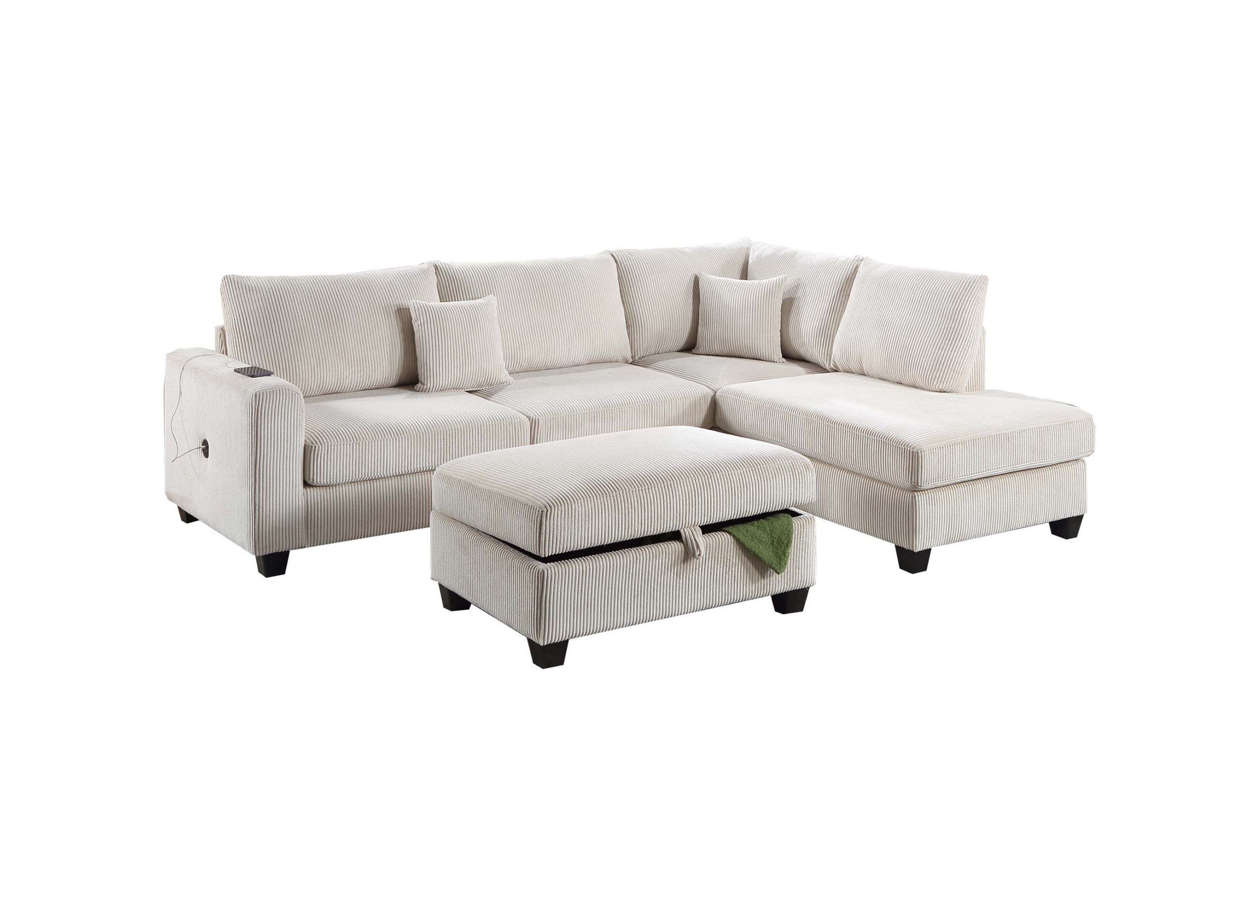 3 Piece Sectional Set USB Port + Storage Ottoman - Image 4