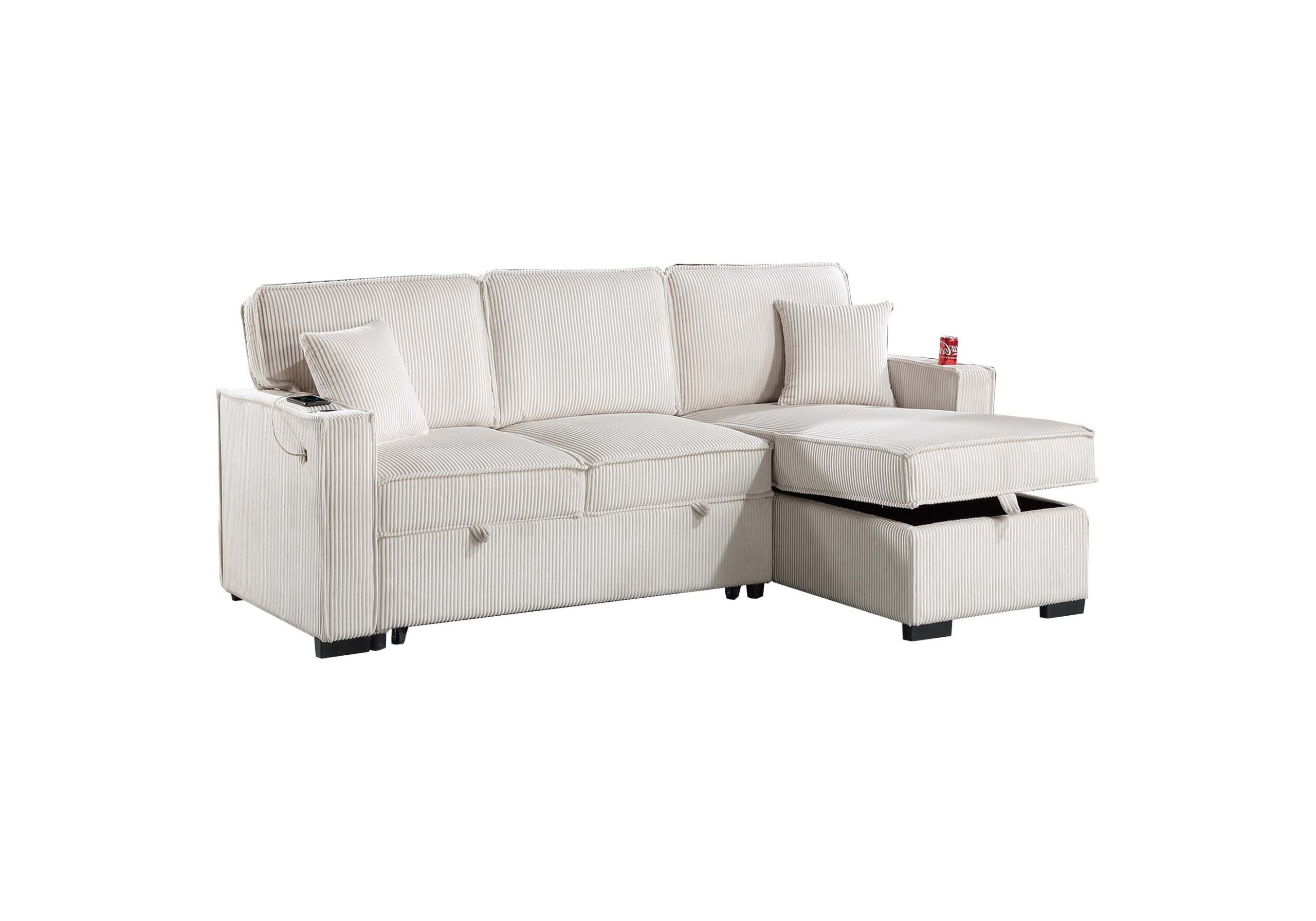 2 Piece Reversible Sectional Storage Chaise, Pull-out Bed W/ Cup Holder & USB Port - Image 3
