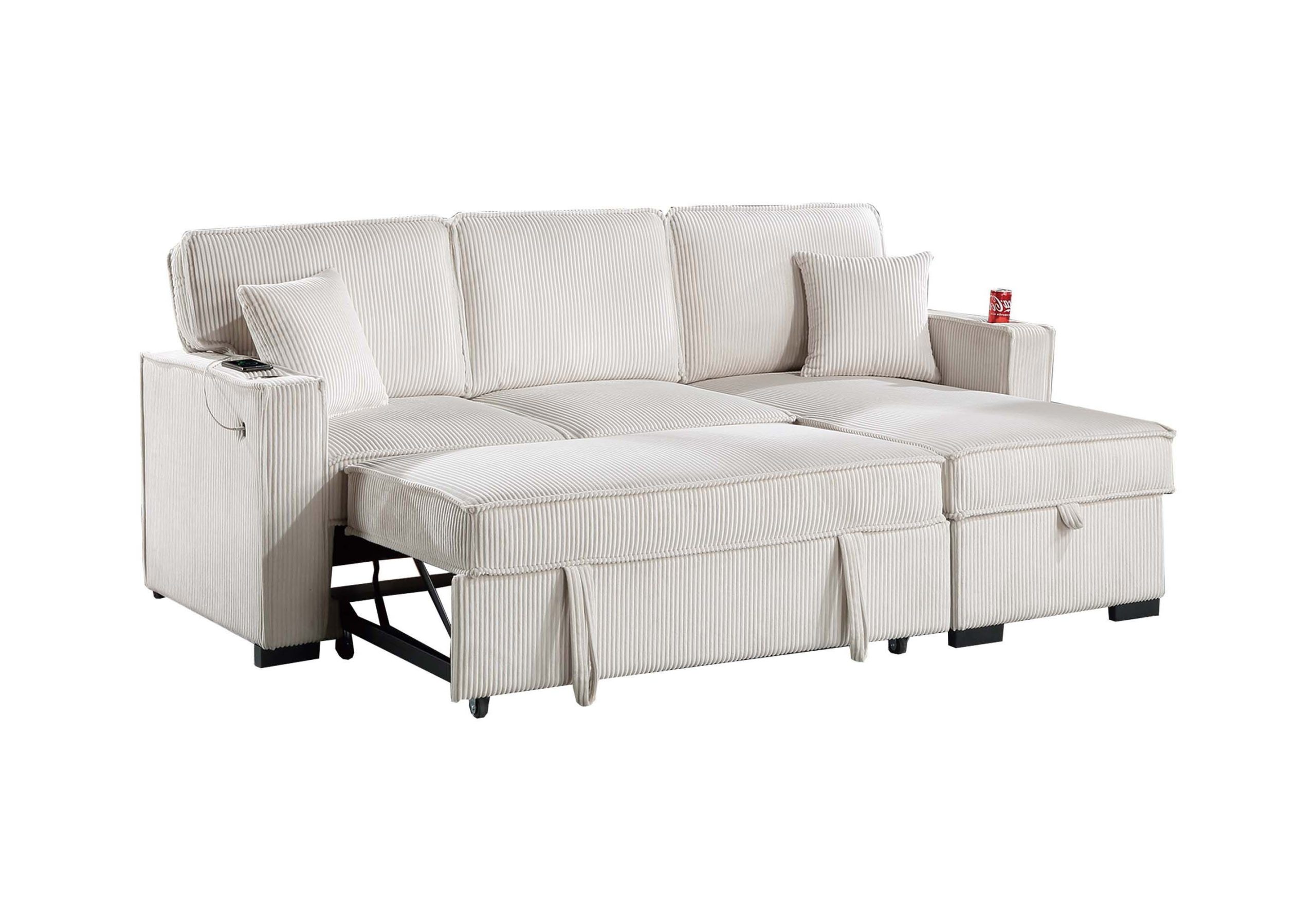 2 Piece Reversible Sectional Storage Chaise, Pull-out Bed W/ Cup Holder & USB Port - Image 4