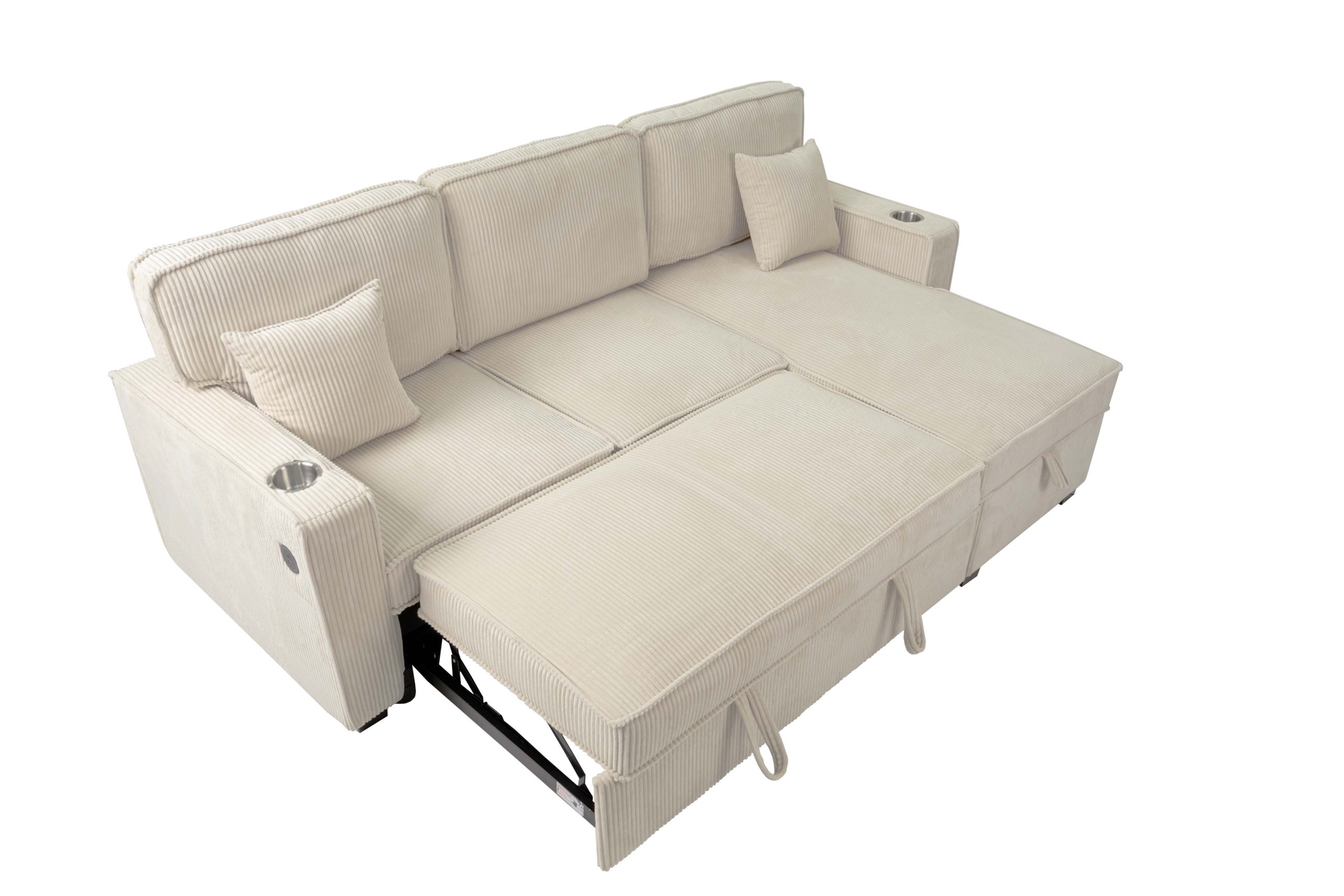 2 Piece Reversible Sectional Storage Chaise, Pull-out Bed W/ Cup Holder & USB Port - Image 5