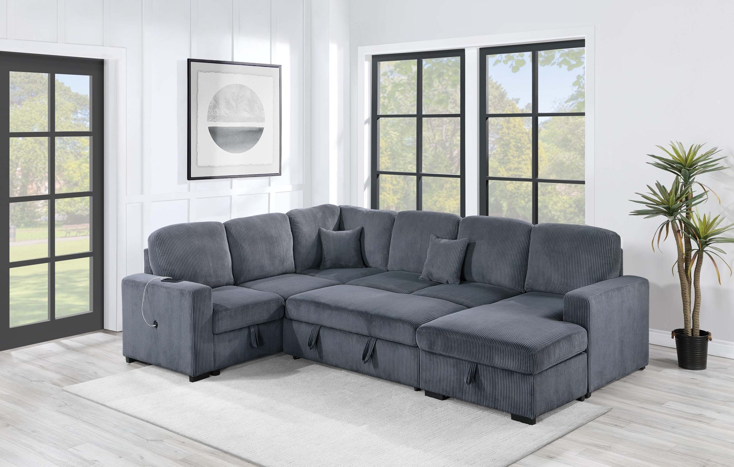 4 Piece Convertible Sectional Sleeper Sofa, Chaise Storage, Sofa Storage & USB Port - Image 2