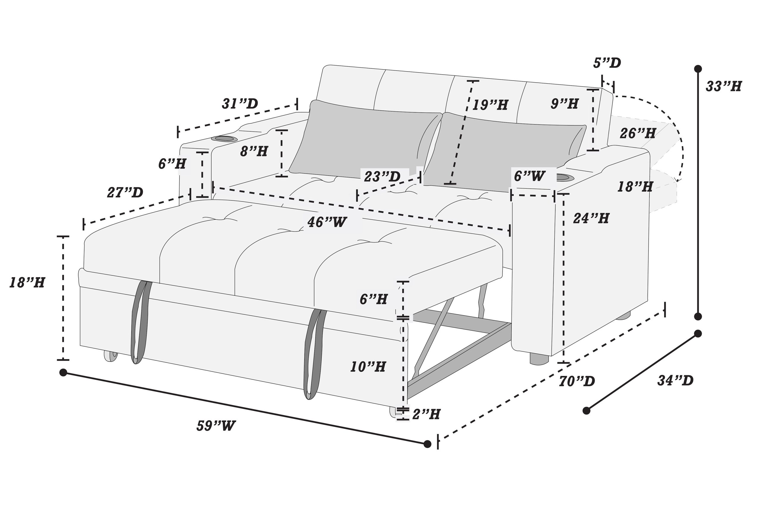 Convertible Sofa, Sleeper Sofa W/ Cup Holders - Image 5