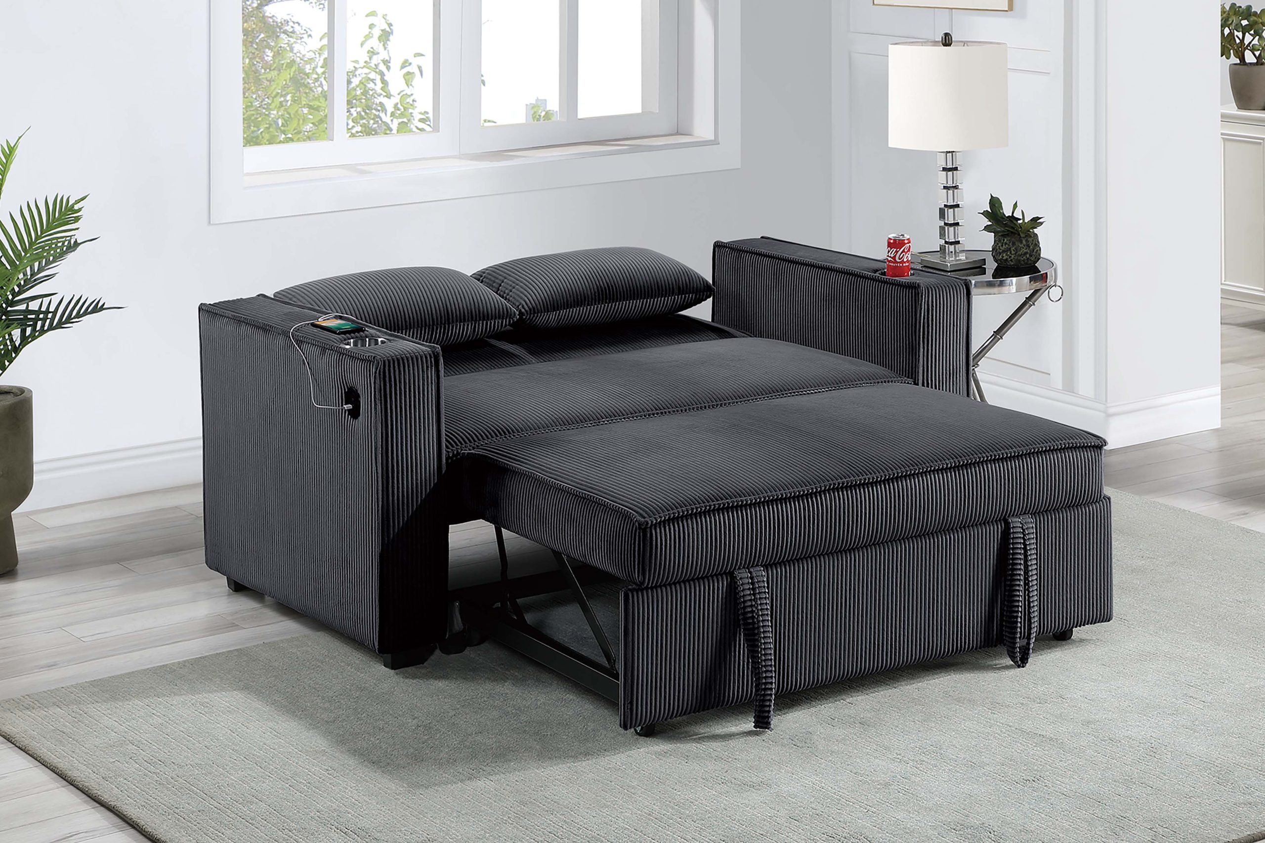Convertible Sofa, Sleeper Sofa W/ Cup Holders - Image 3