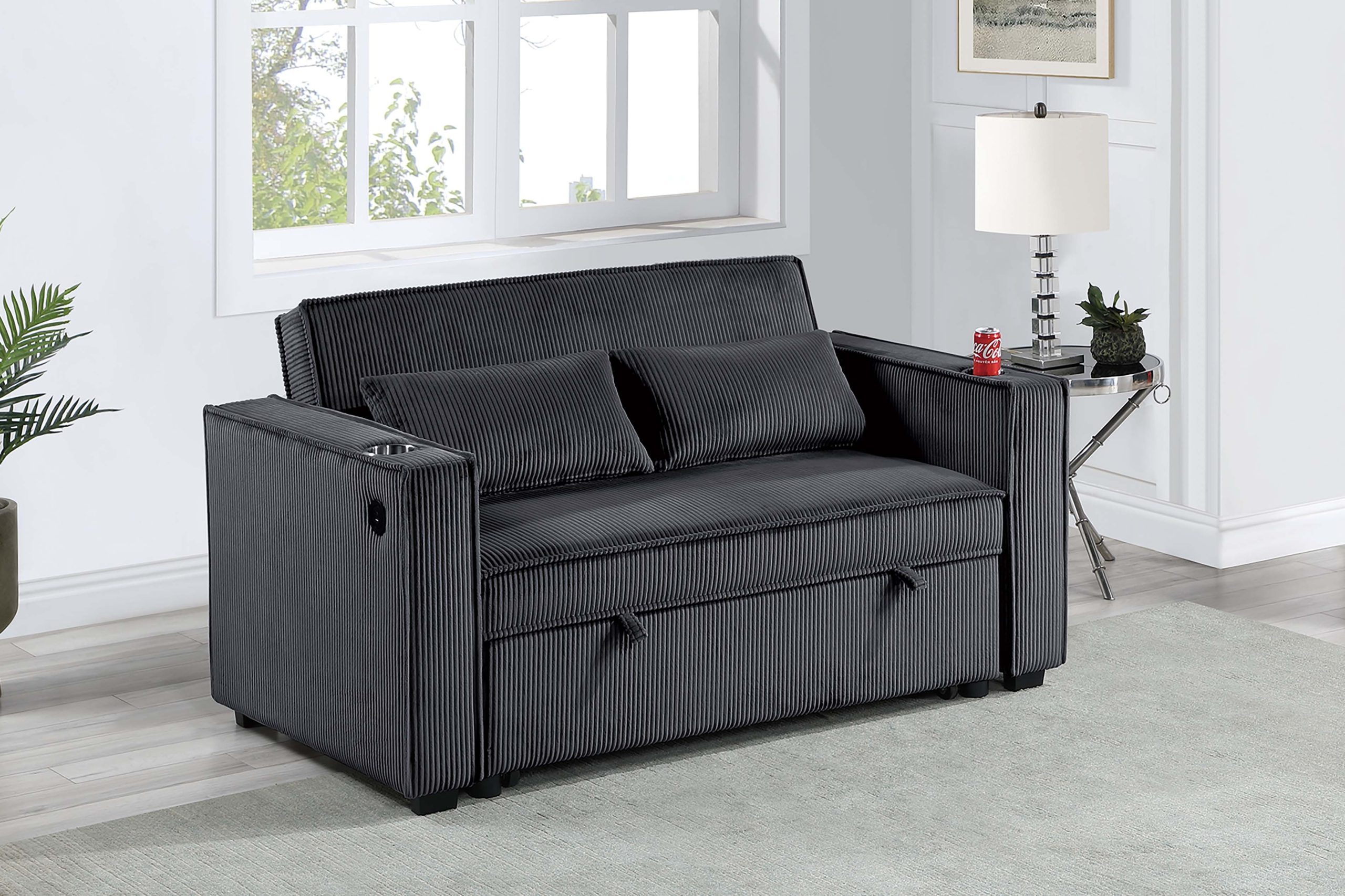 Convertible Sofa, Sleeper Sofa W/ Cup Holders