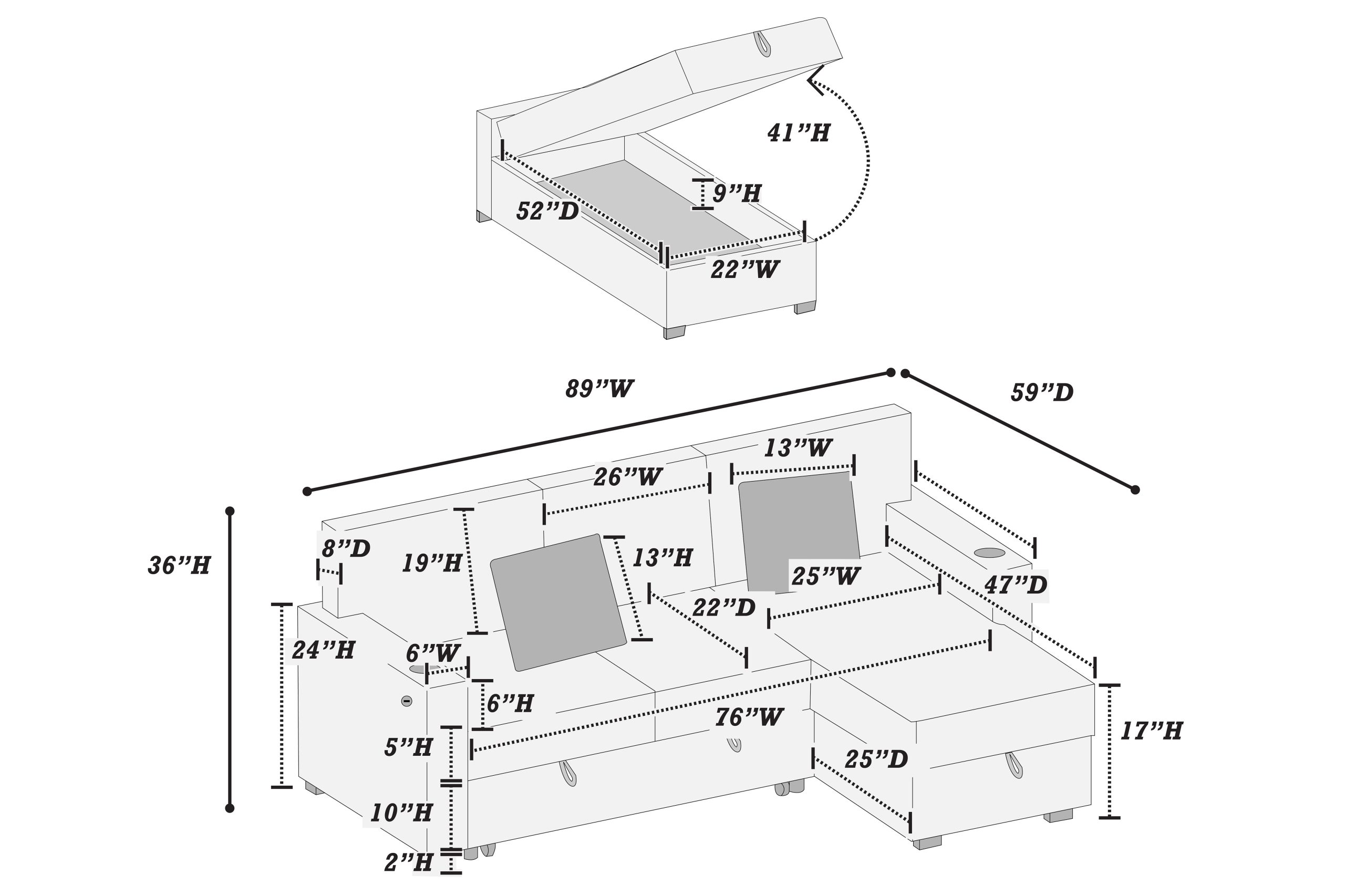 2 Piece Reversible Sectional Storage Chaise, Pull-out Bed W/ Cup Holder & USB Port - Image 7