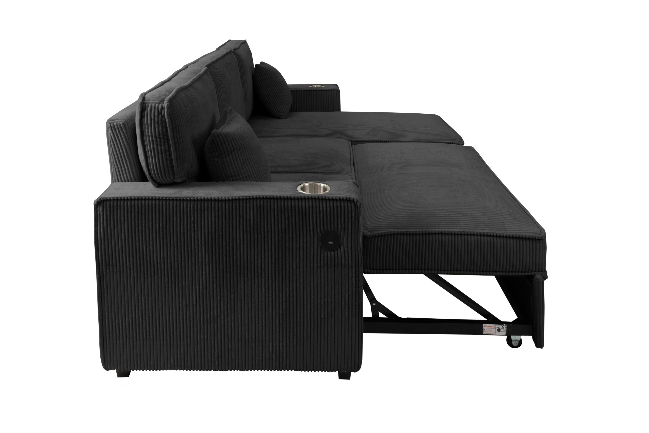 2 Piece Reversible Sectional Storage Chaise, Pull-out Bed W/ Cup Holder & USB Port - Image 4