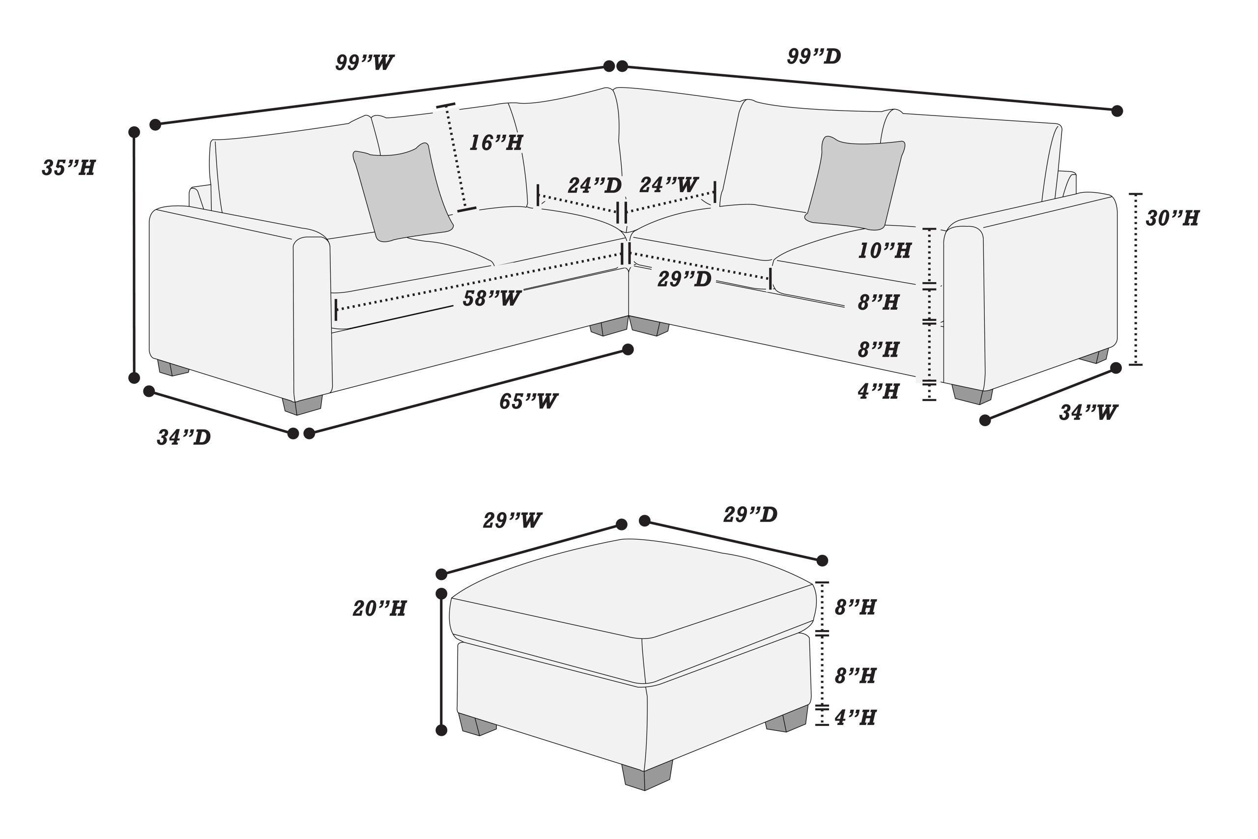 4 Piece Straight Arm Corner Sectional with Cocktail Ottoman - Image 6