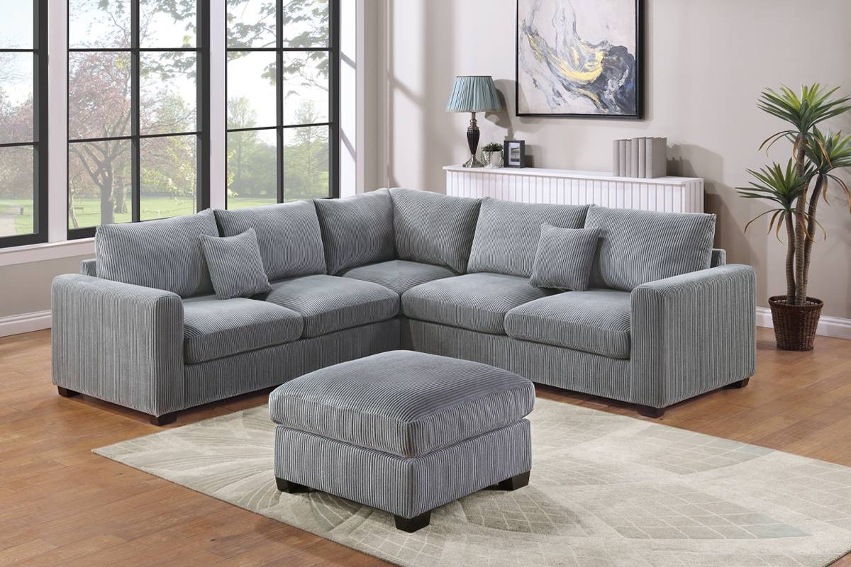 4 Piece Straight Arm Corner Sectional with Cocktail Ottoman