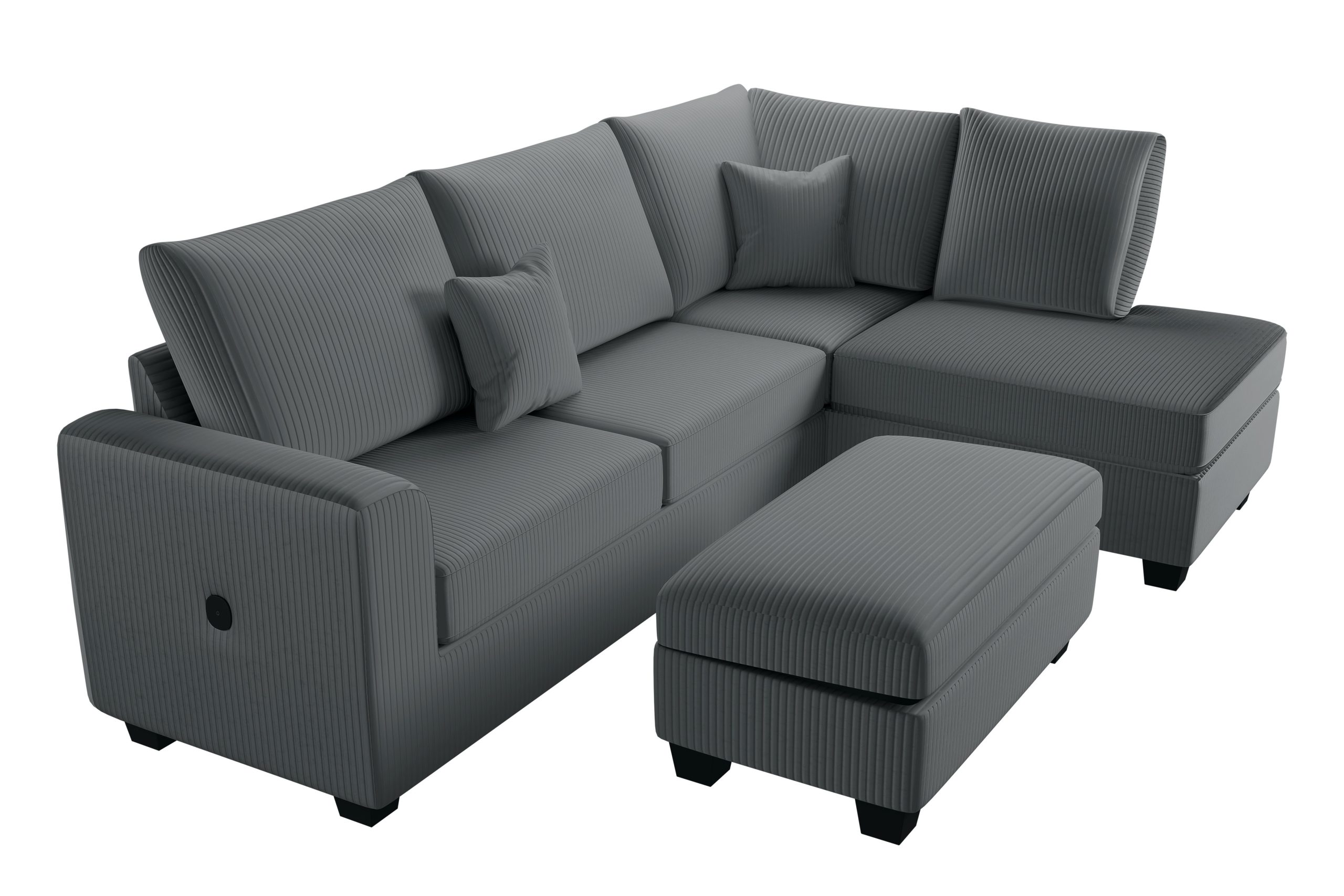 3 Piece Sectional Set USB Port + Storage Ottoman - Image 4