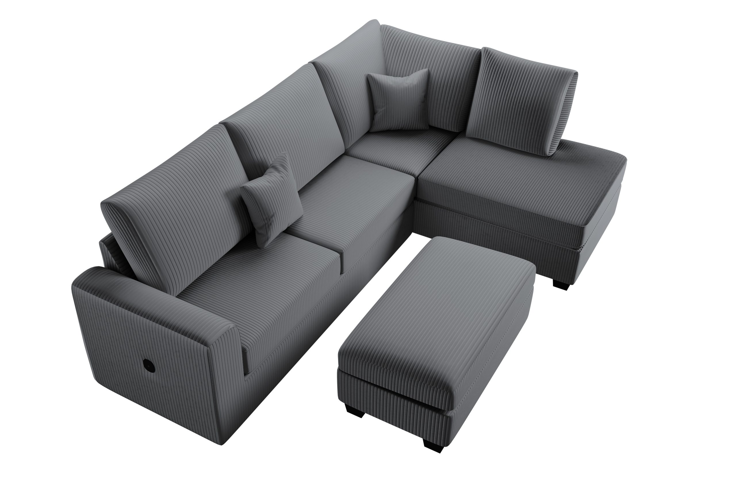 3 Piece Sectional Set USB Port + Storage Ottoman - Image 6