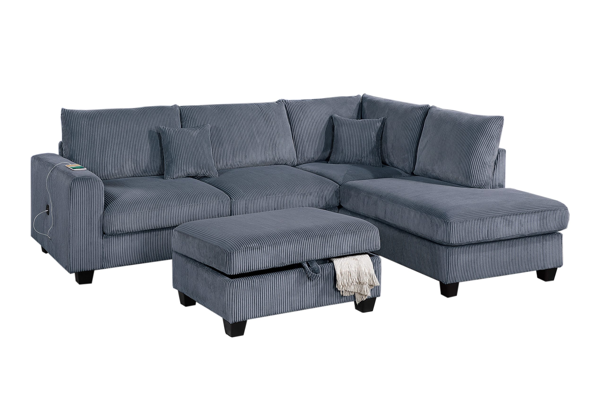3 Piece Sectional Set USB Port + Storage Ottoman - Image 2