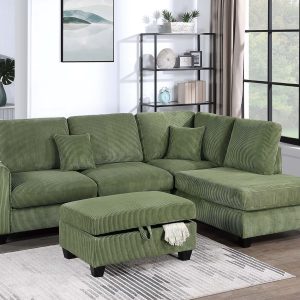 3 Piece Sectional Set USB Port + Storage Ottoman