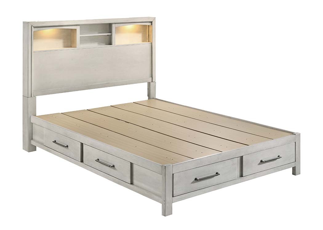 Queen platform bed built-in LED lights with storage