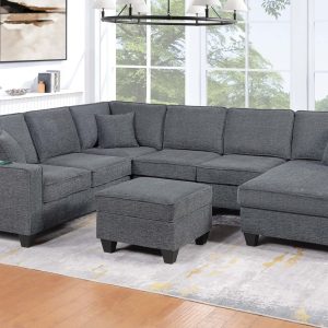 4 Pieces Sectional W/USB Ports Reversible Chaise + Cocktail Ottoman