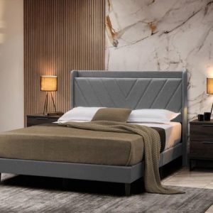 Queen bed frame USB & power ports on headboard