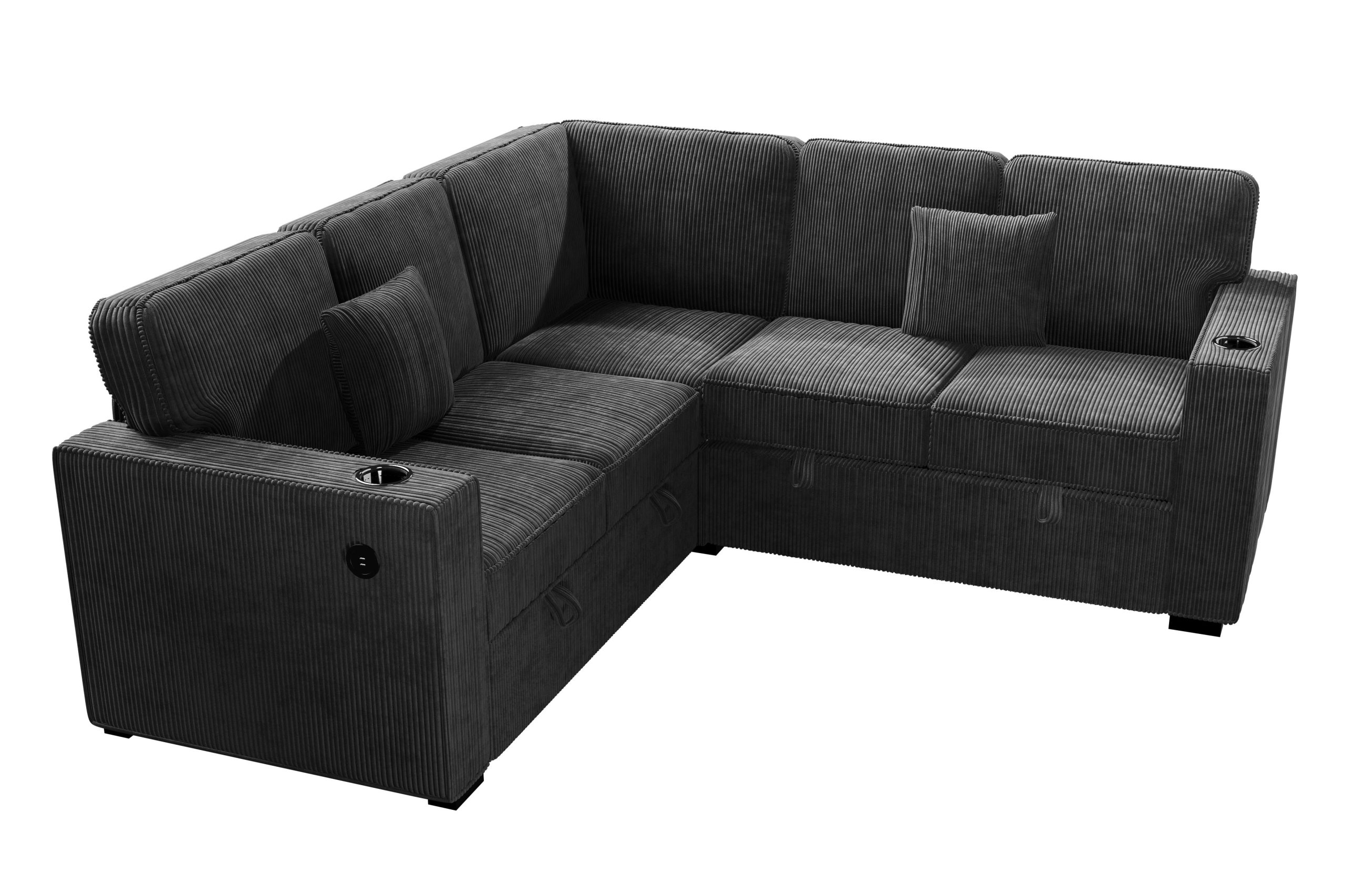 3 Piece Convertible Sectional Sleeper Sofa W/Cupholder, Sofa Storage, & USB Ports - Image 4
