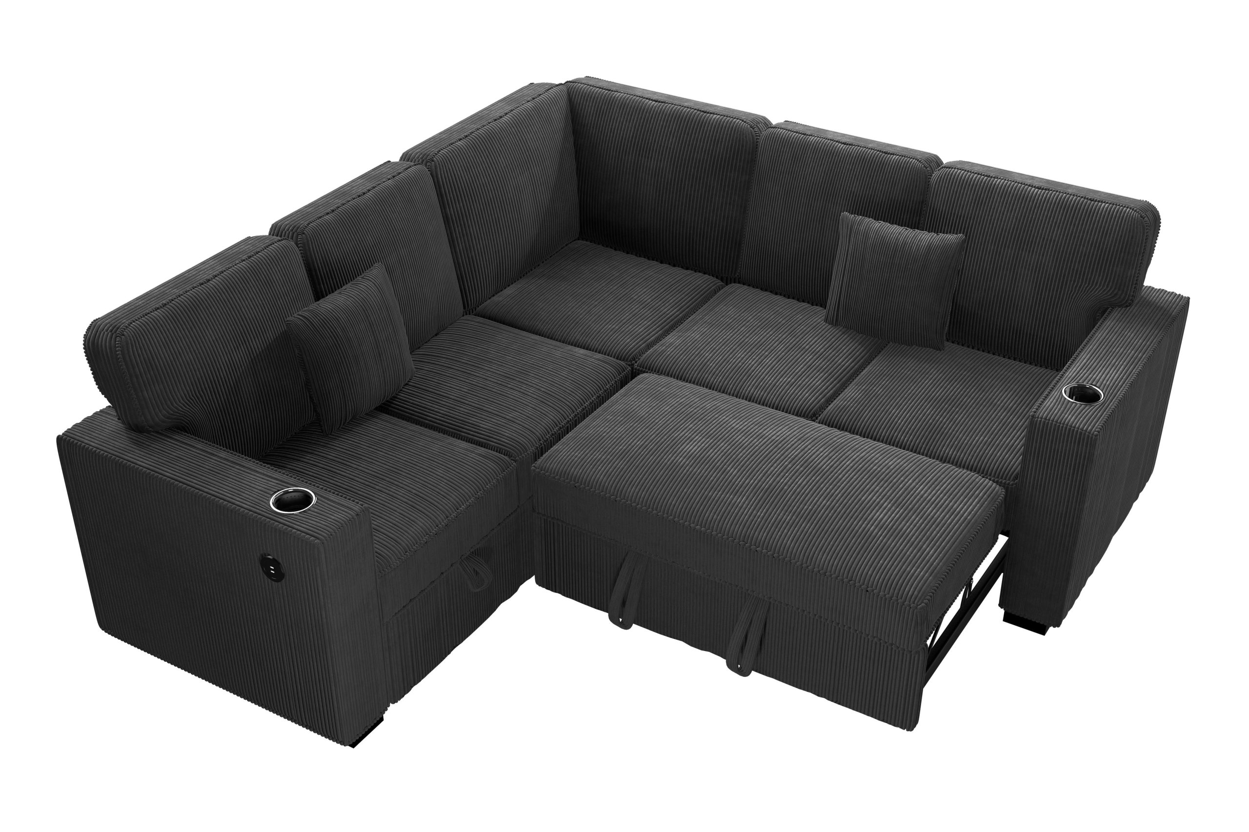 3 Piece Convertible Sectional Sleeper Sofa W/Cupholder, Sofa Storage, & USB Ports - Image 5