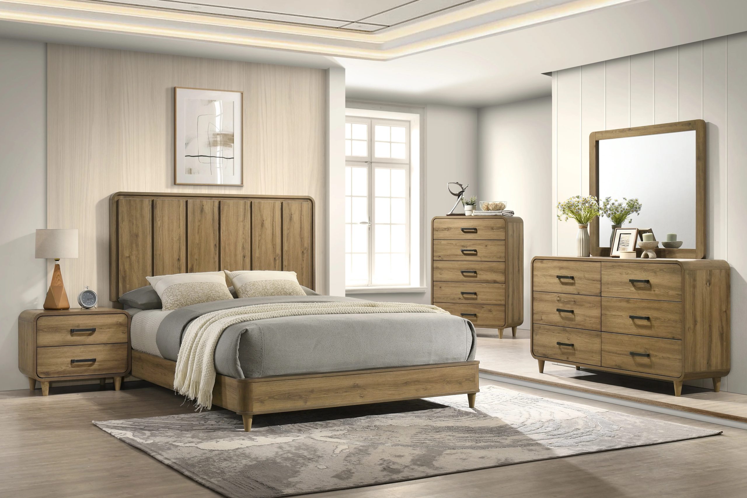 4 Piece queen bedroom set ( Queen bed frame + dresser + mirror + night stand )