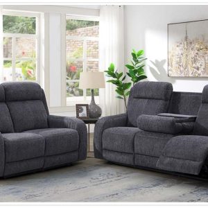 2 Piece manual reclining sofa hidden drop table  & reclining loveseat